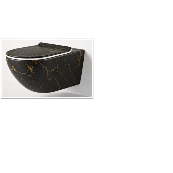 Vas wc suspendat W206DB negru+gold cu capac duroplast cu amortizor
